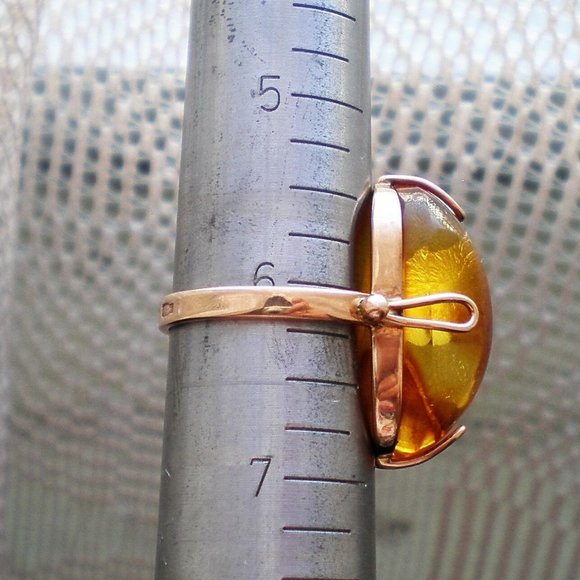 Vintage Russian Russia 14K 583 Rose Pink Gold Honey Baltic Amber Cocktail RING - Picture 9 of 9
